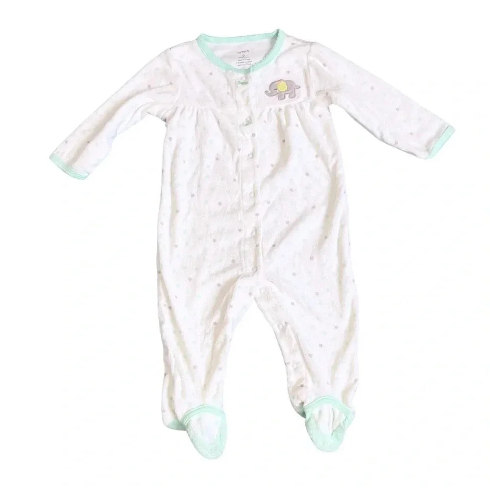 Carter's Cozy Cotton Sleep & Play Onesie with Elephant Patch - New with Tags